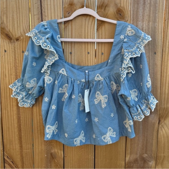 Mable Chambray Eyelet Bows Embroidered Two-Piece Set - Picture 3 of 8
